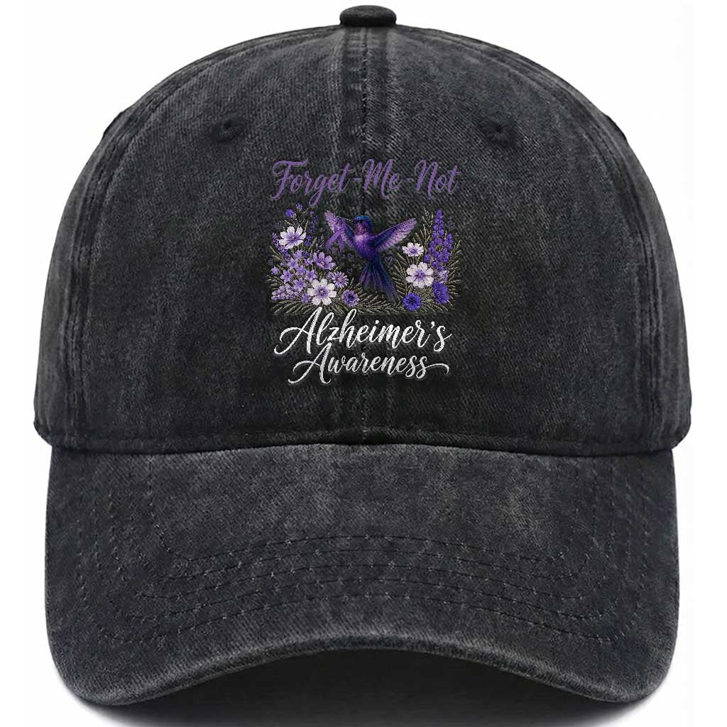Forget Me Not Alzheimers Awareness Washed Cotton Baseball Cap Hummingbird Purple Ribbon Floral TS12 Print Your Wear