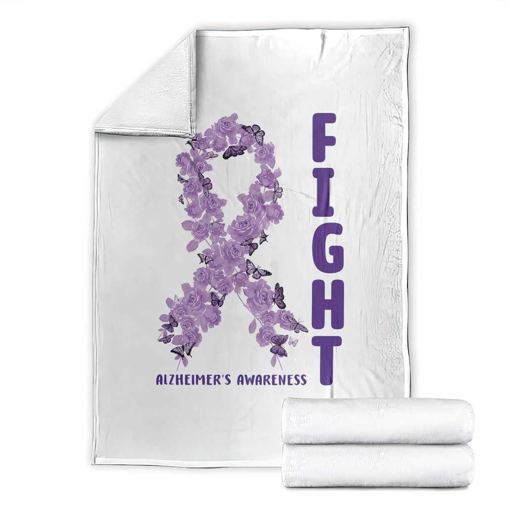 Fight Alzheimers Awareness Support Throw Blanket Purple Ribbon Floral Butterfly TS12 White Print Your Wear