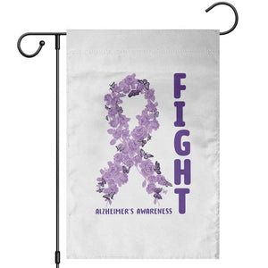 Fight Alzheimers Awareness Support Garden Flag Purple Ribbon Floral Butterfly