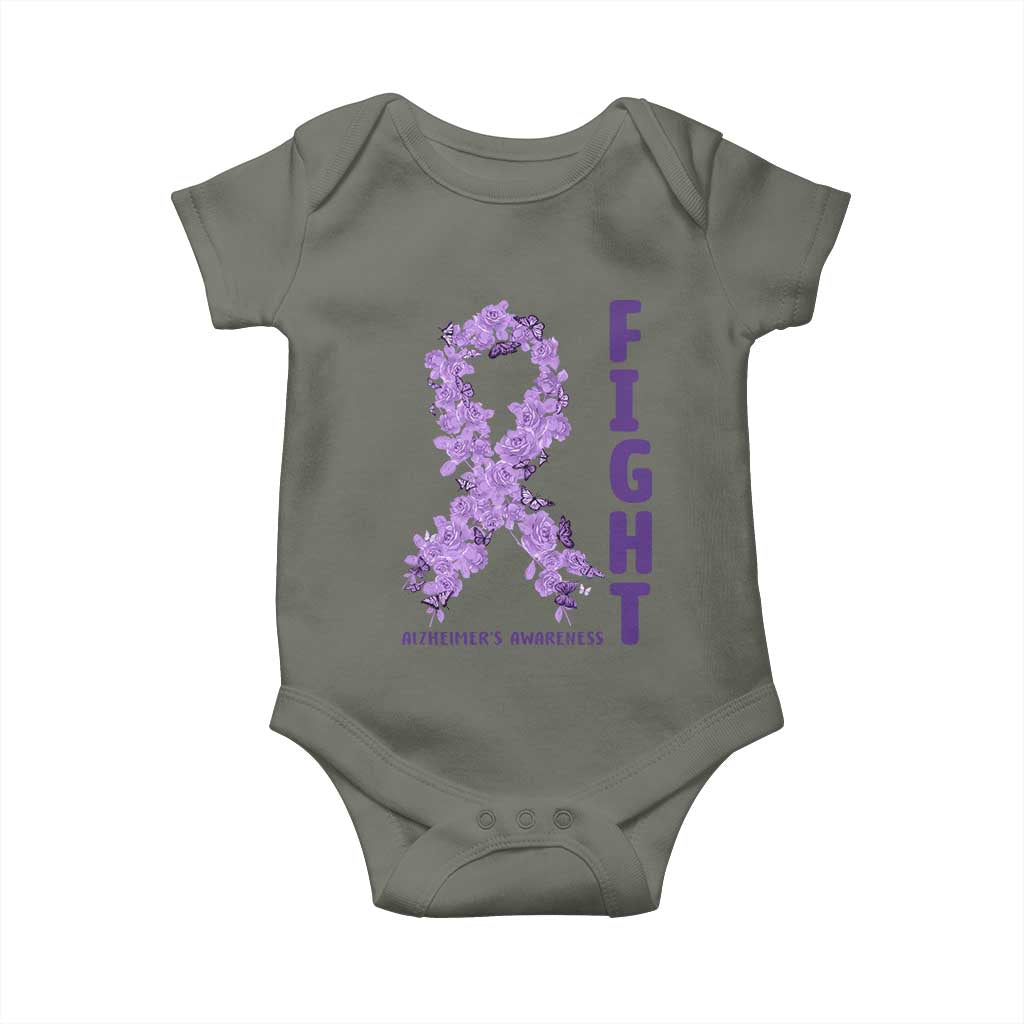 Fight Alzheimers Awareness Support Baby Onesie Purple Ribbon Floral Butterfly