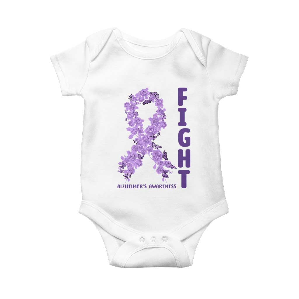 Fight Alzheimers Awareness Support Baby Onesie Purple Ribbon Floral Butterfly TS12 White Print Your Wear