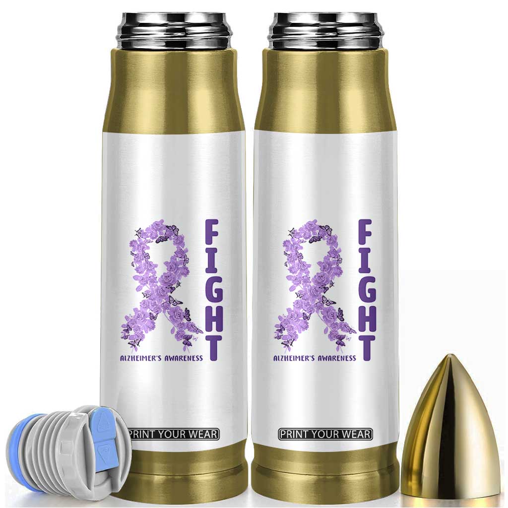 Fight Alzheimers Awareness Support Bullet Tumbler Purple Ribbon Floral Butterfly
