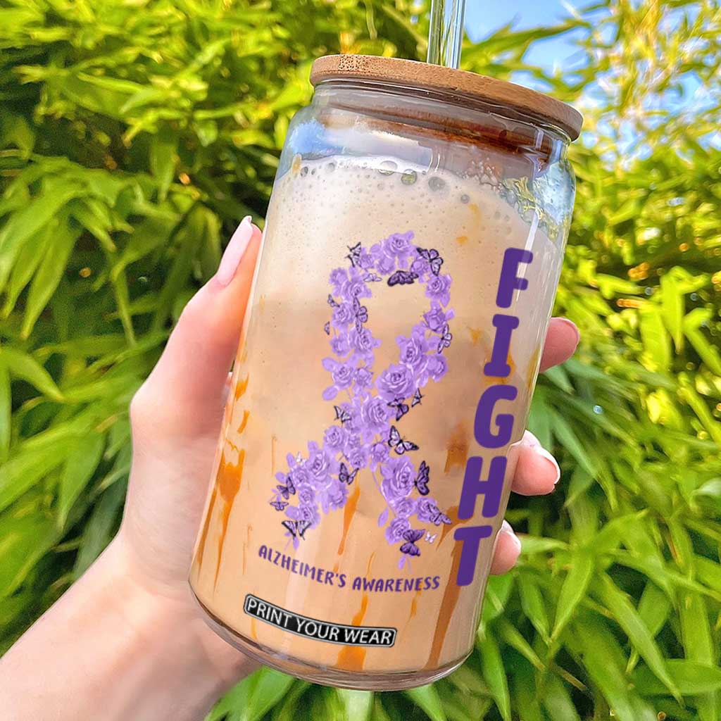 Fight Alzheimers Awareness Support Glass Can Purple Ribbon Floral Butterfly TS12 White Print Your Wear