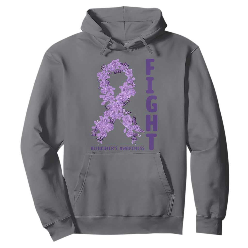 Fight Alzheimers Awareness Support Hoodie Purple Ribbon Floral Butterfly