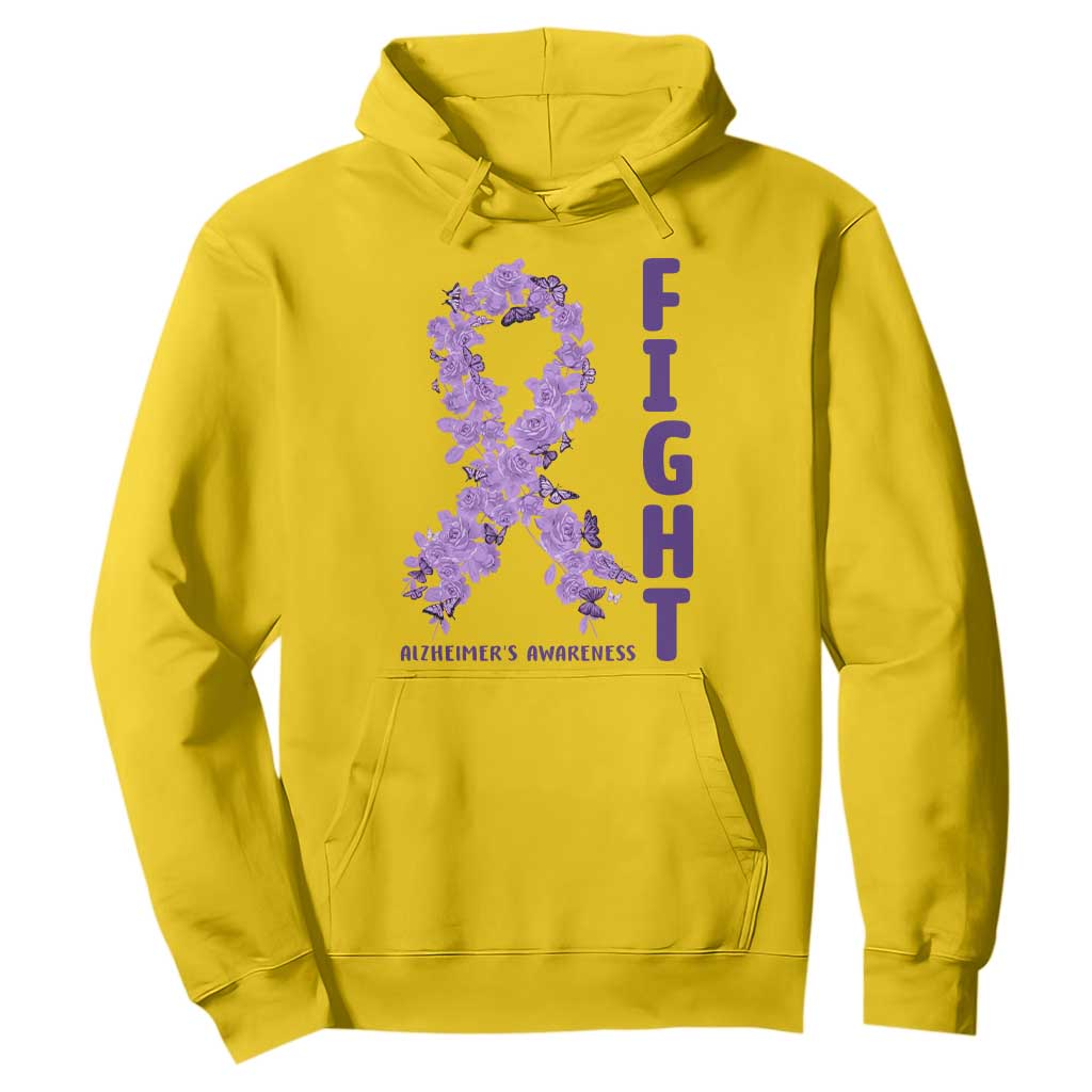 Fight Alzheimers Awareness Support Hoodie Purple Ribbon Floral Butterfly