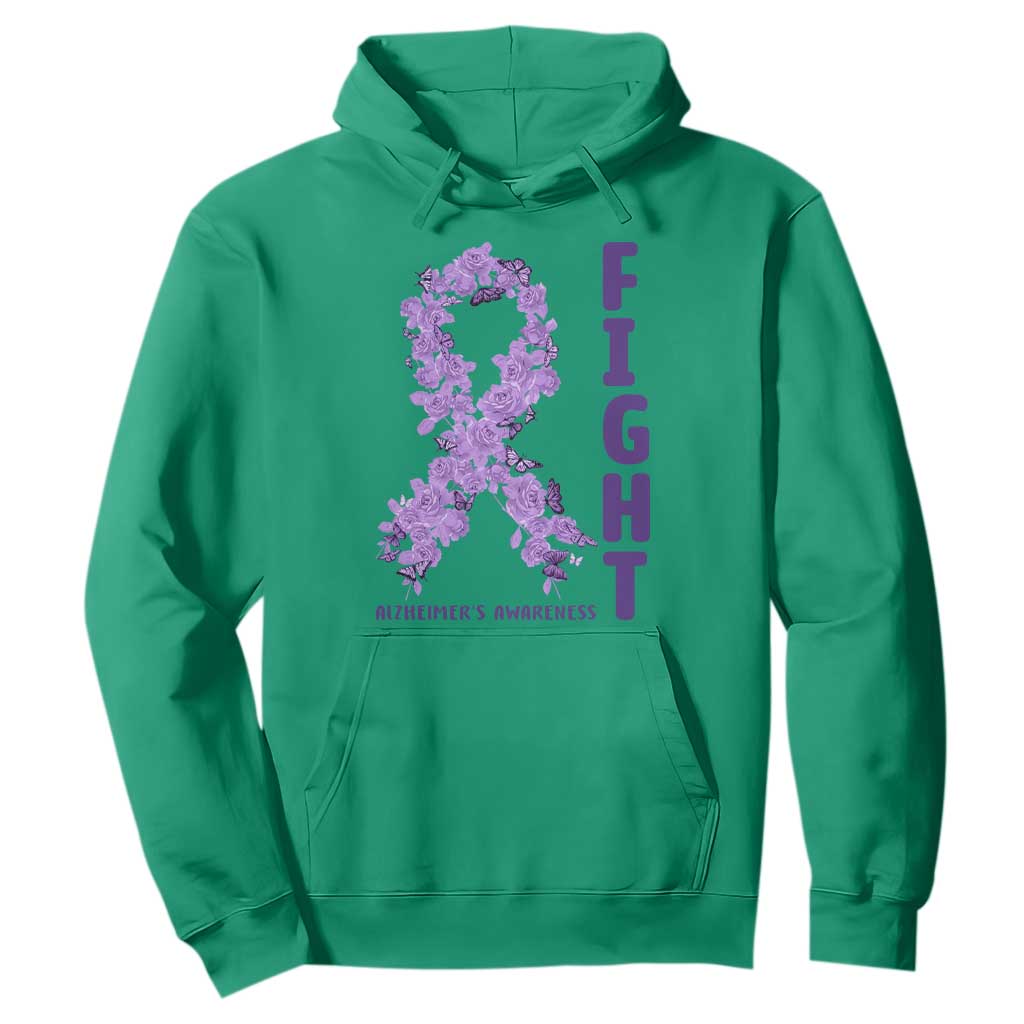 Fight Alzheimers Awareness Support Hoodie Purple Ribbon Floral Butterfly