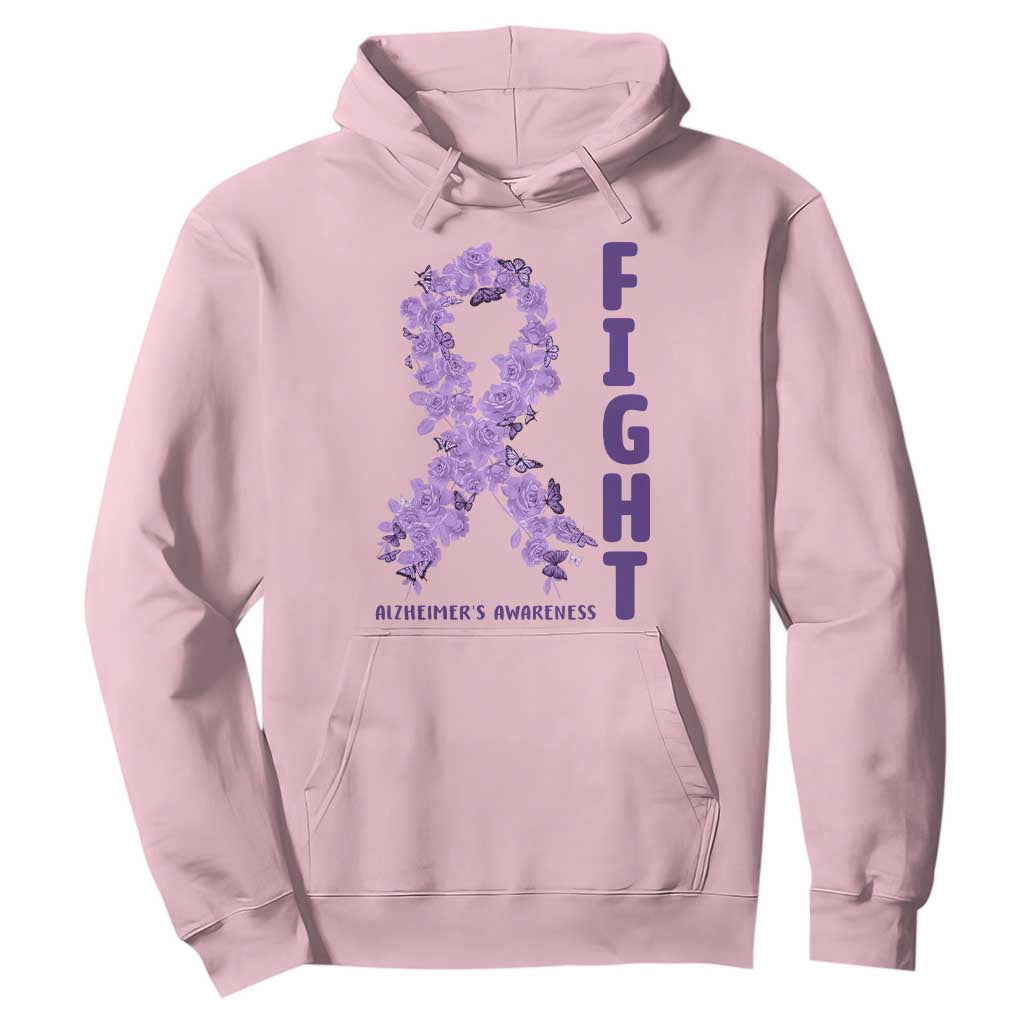 Fight Alzheimers Awareness Support Hoodie Purple Ribbon Floral Butterfly