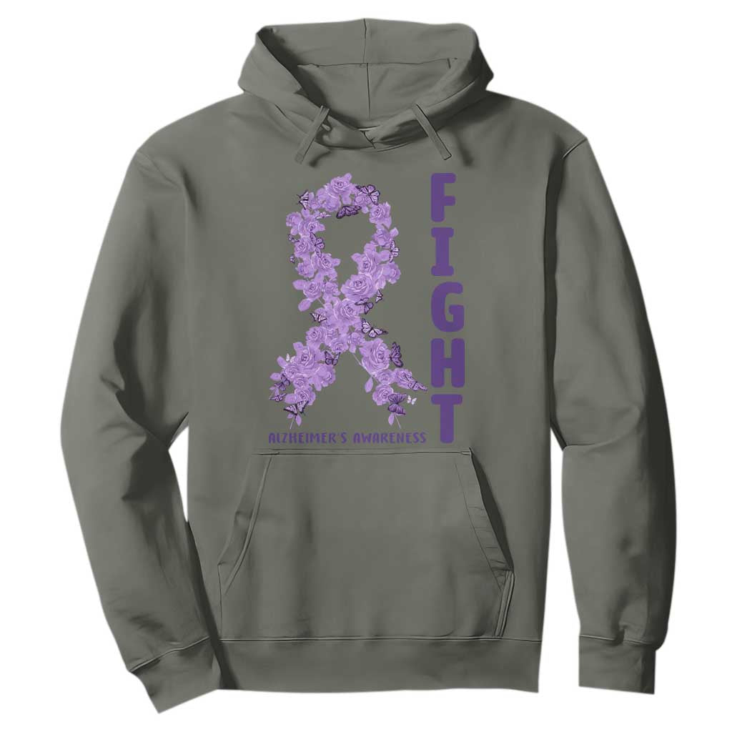 Fight Alzheimers Awareness Support Hoodie Purple Ribbon Floral Butterfly
