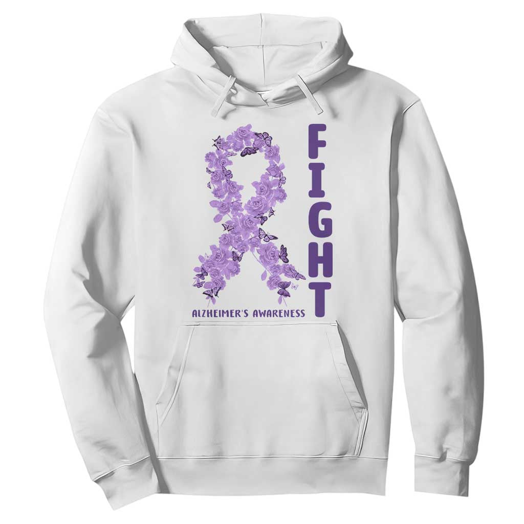 Fight Alzheimers Awareness Support Hoodie Purple Ribbon Floral Butterfly TS12 White Print Your Wear