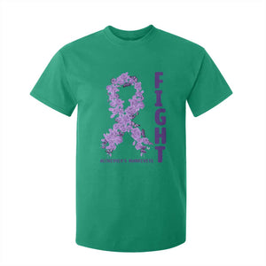Fight Alzheimers Awareness Support T Shirt For Kid Purple Ribbon Floral Butterfly