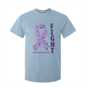 Fight Alzheimers Awareness Support T Shirt For Kid Purple Ribbon Floral Butterfly
