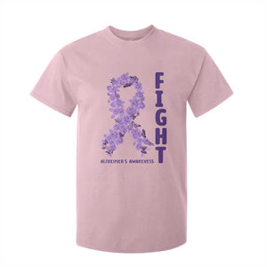 Fight Alzheimers Awareness Support T Shirt For Kid Purple Ribbon Floral Butterfly