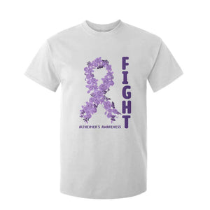 Fight Alzheimers Awareness Support T Shirt For Kid Purple Ribbon Floral Butterfly