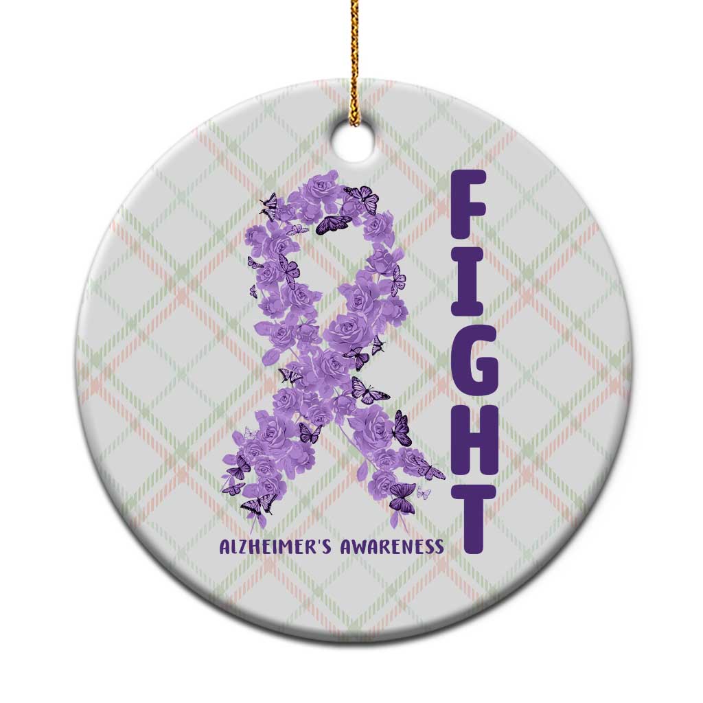 Fight Alzheimers Awareness Support Ceramic Ornament Purple Ribbon Floral Butterfly
