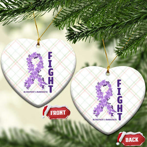 Fight Alzheimers Awareness Support Ceramic Ornament Purple Ribbon Floral Butterfly