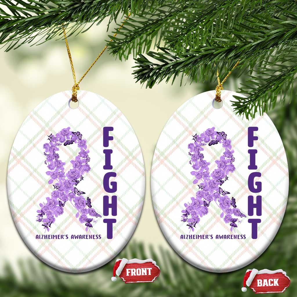 Fight Alzheimers Awareness Support Ceramic Ornament Purple Ribbon Floral Butterfly