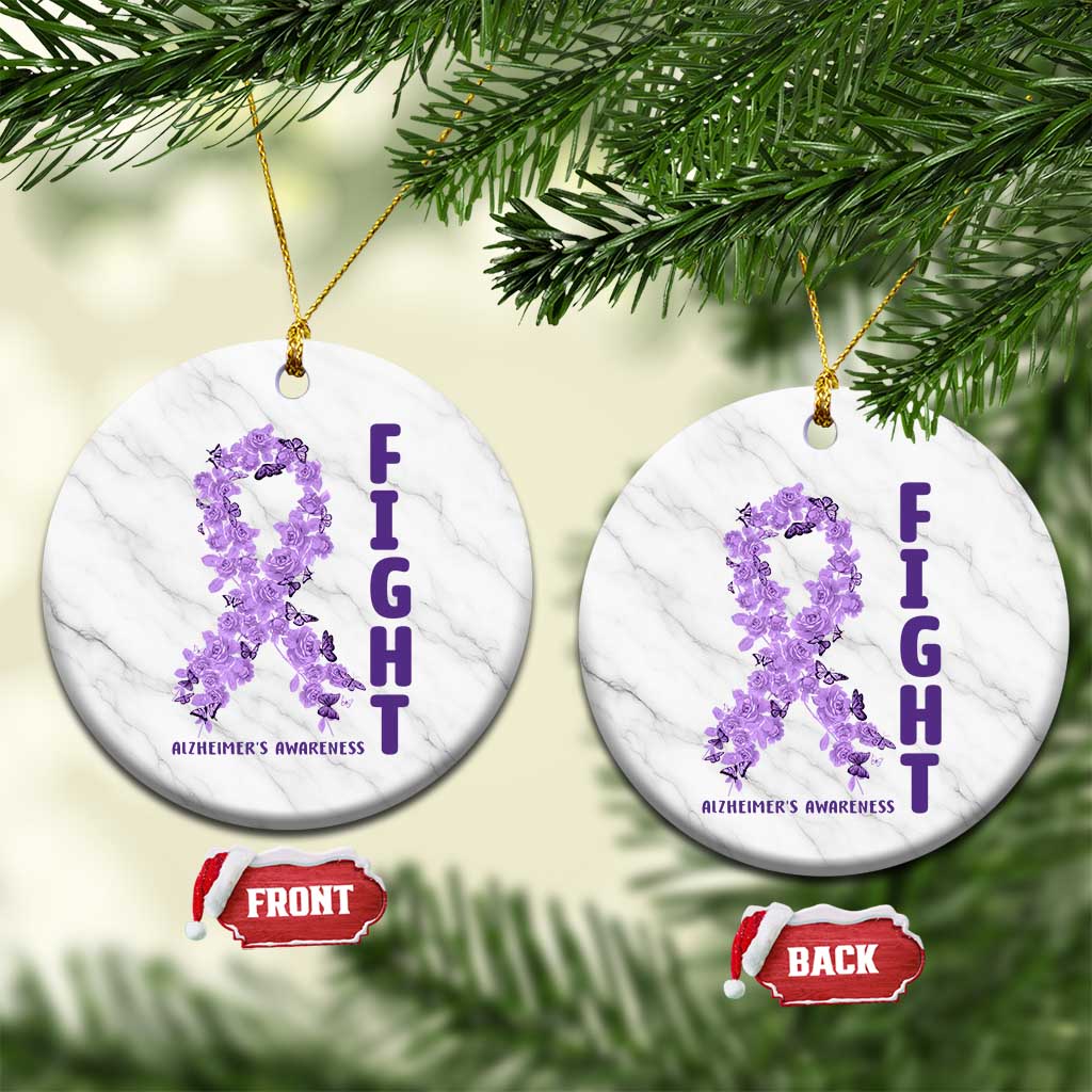 Fight Alzheimers Awareness Support Ceramic Ornament Purple Ribbon Floral Butterfly TS12 1pc White Marble Print Your Wear