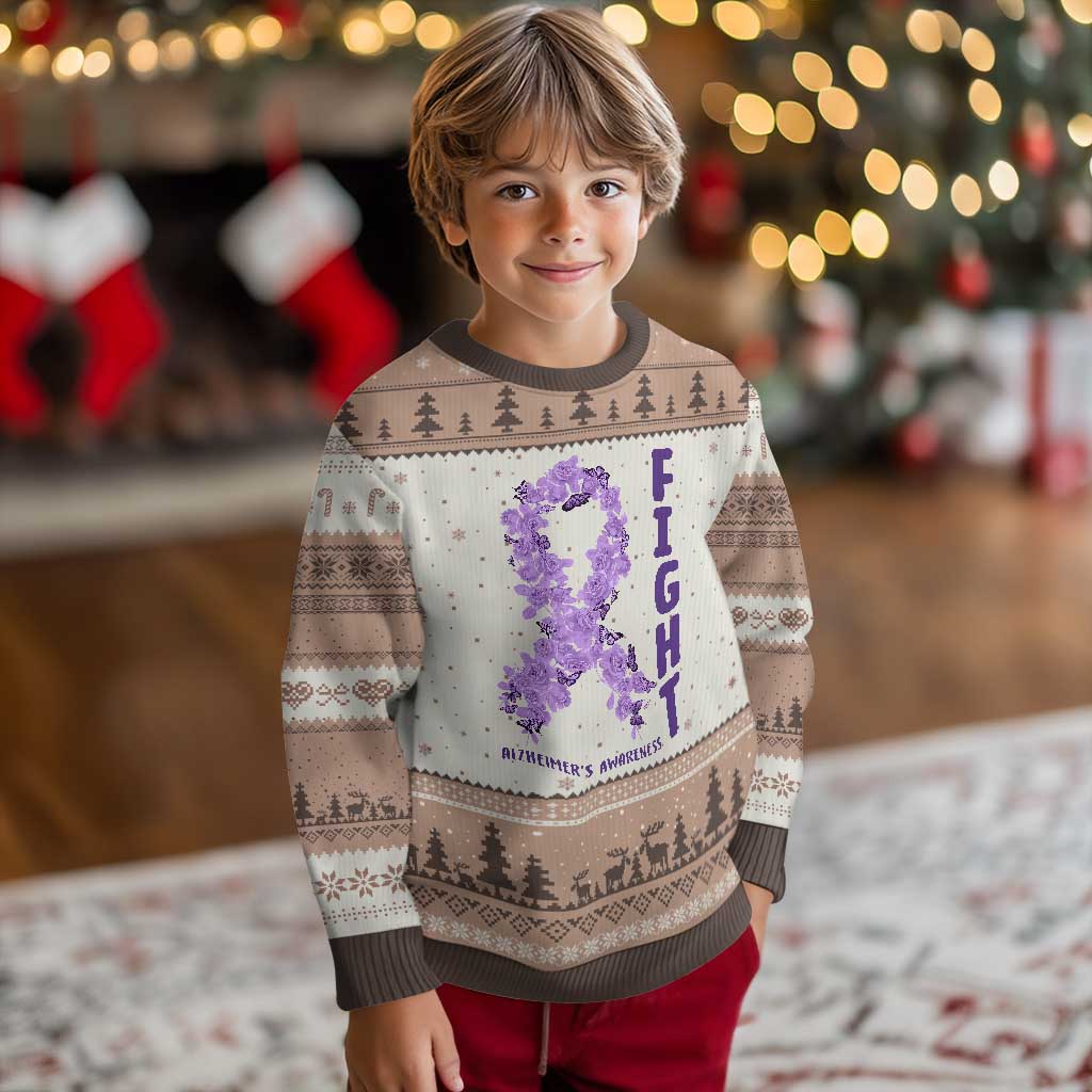 Fight Alzheimers Awareness Support Ugly Christmas Sweater Purple Ribbon Floral Butterfly