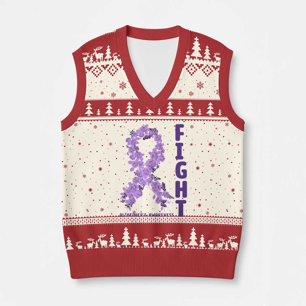 Fight Alzheimers Awareness Support V-Neck Knit Sweater Vest Purple Ribbon Floral Butterfly TS12 Beige Red Print Your Wear