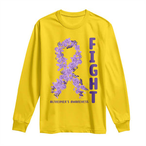 Fight Alzheimers Awareness Support Long Sleeve Shirt Purple Ribbon Floral Butterfly