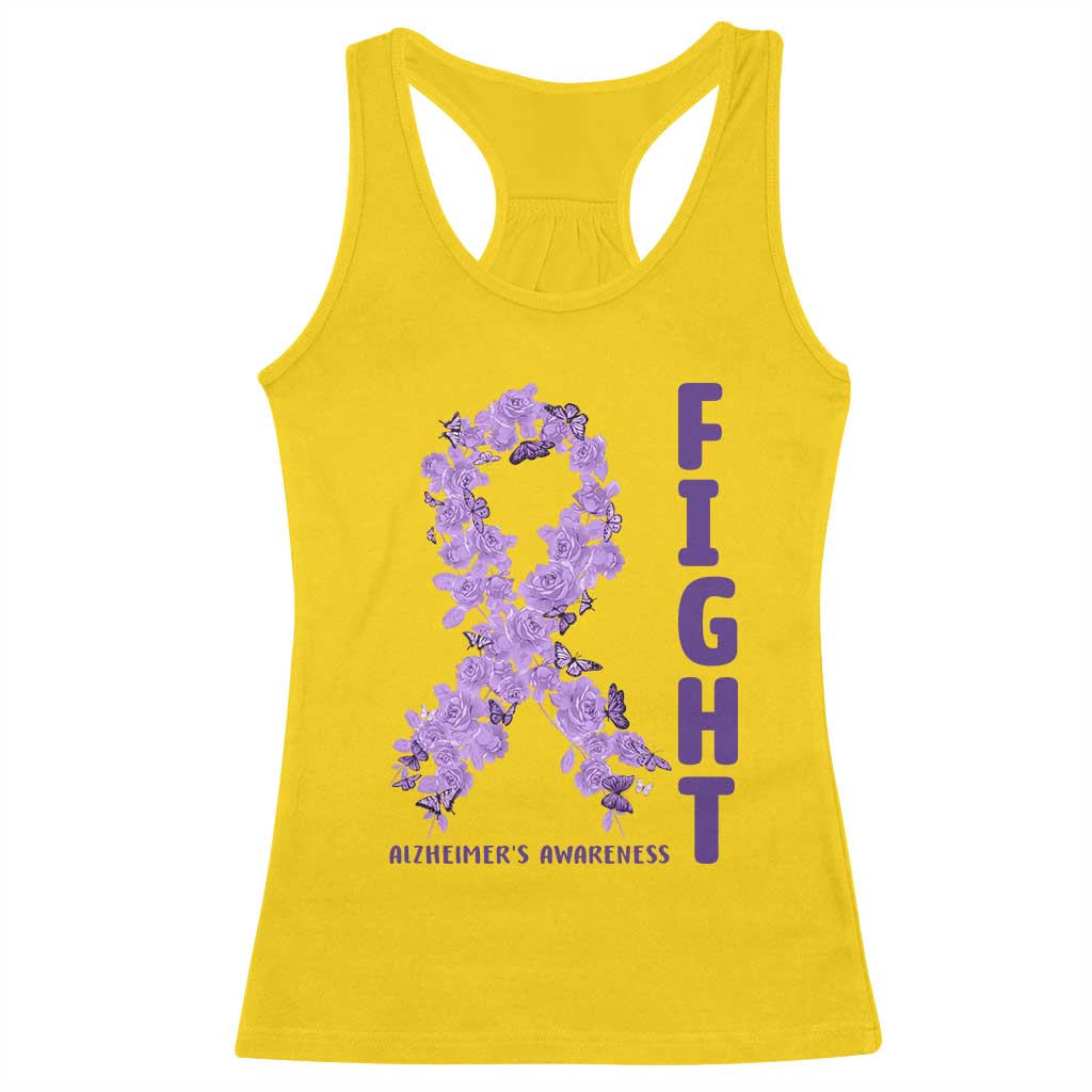 Fight Alzheimers Awareness Support Racerback Tank Top Purple Ribbon Floral Butterfly