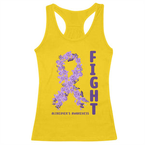 Fight Alzheimers Awareness Support Racerback Tank Top Purple Ribbon Floral Butterfly