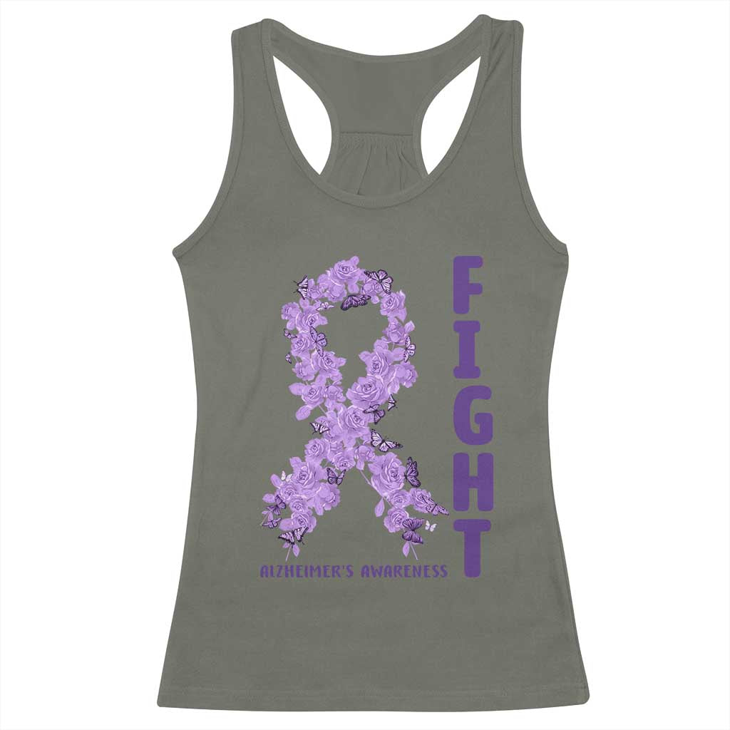 Fight Alzheimers Awareness Support Racerback Tank Top Purple Ribbon Floral Butterfly