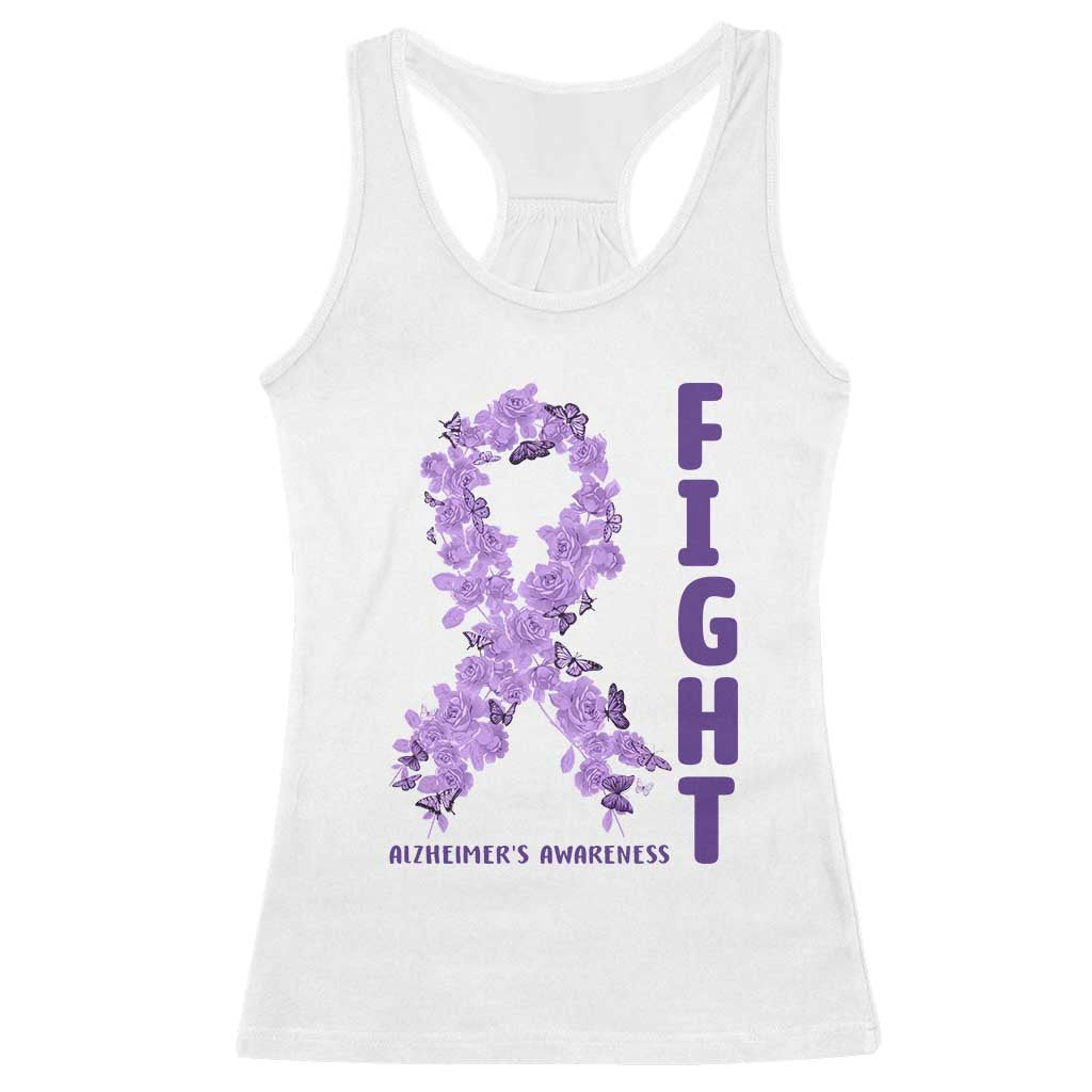Fight Alzheimers Awareness Support Racerback Tank Top Purple Ribbon Floral Butterfly TS12 White Print Your Wear