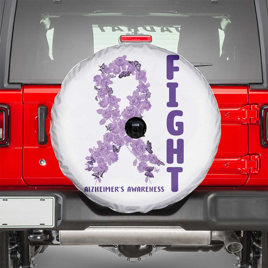 Fight Alzheimers Awareness Support Spare Tire Cover Purple Ribbon Floral Butterfly