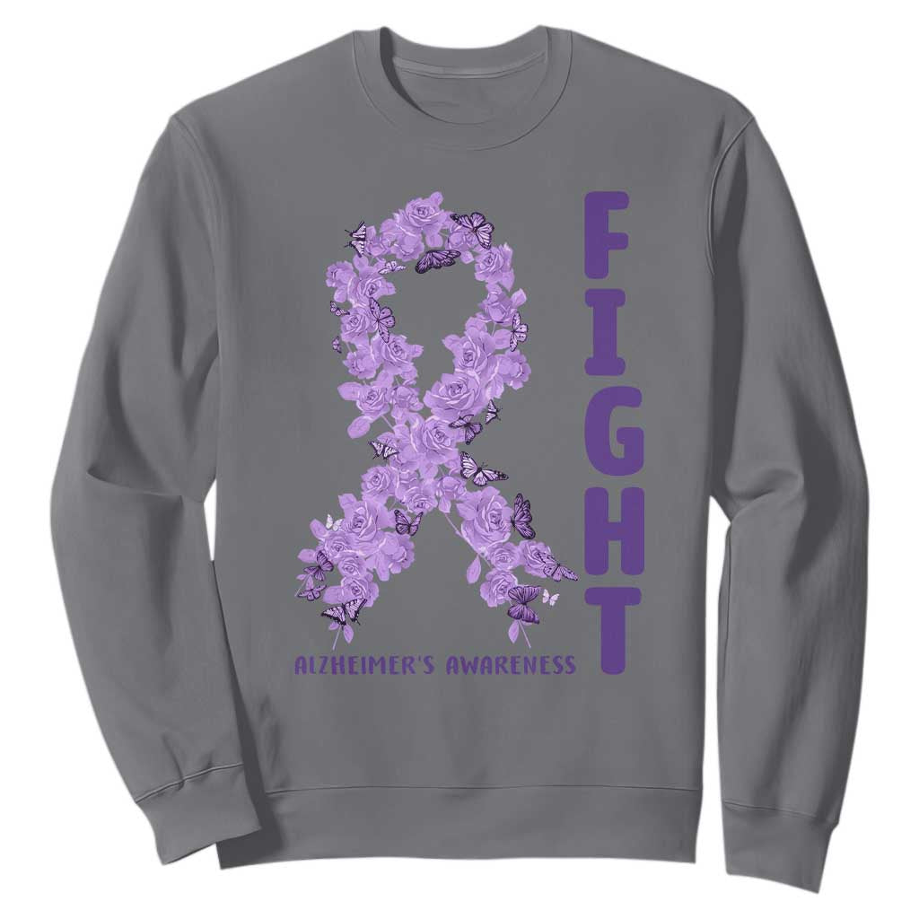 Fight Alzheimers Awareness Support Sweatshirt Purple Ribbon Floral Butterfly