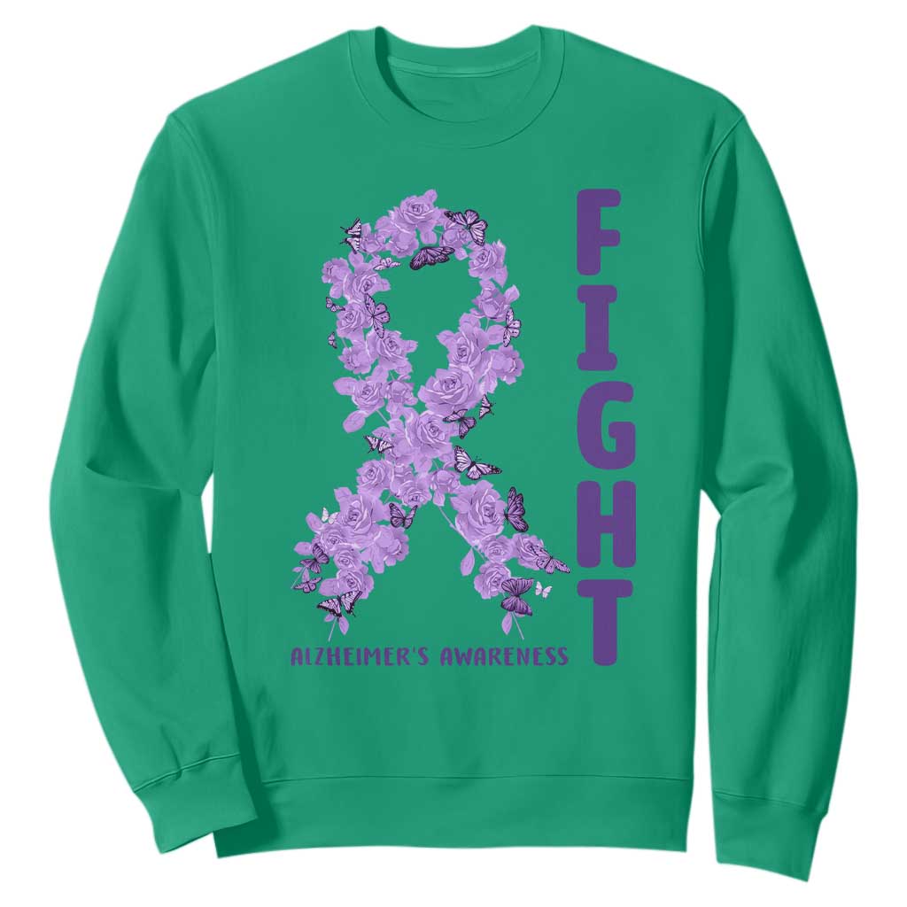 Fight Alzheimers Awareness Support Sweatshirt Purple Ribbon Floral Butterfly