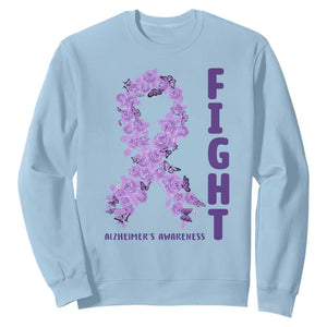 Fight Alzheimers Awareness Support Sweatshirt Purple Ribbon Floral Butterfly