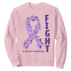 Fight Alzheimers Awareness Support Sweatshirt Purple Ribbon Floral Butterfly
