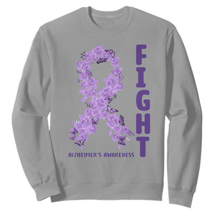 Fight Alzheimers Awareness Support Sweatshirt Purple Ribbon Floral Butterfly