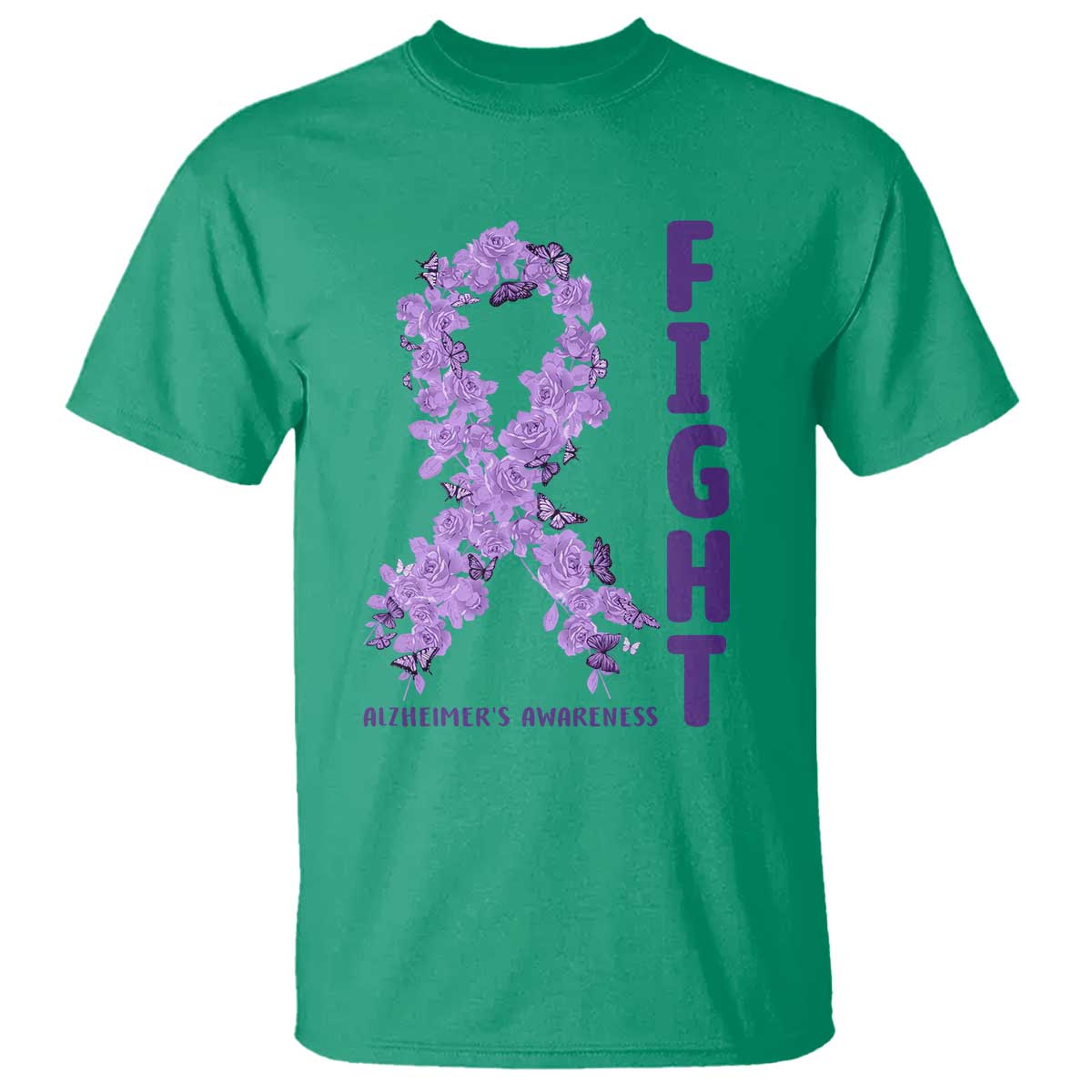 Fight Alzheimers Awareness Support T Shirt Purple Ribbon Floral Butterfly