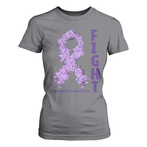 Fight Alzheimers Awareness Support T Shirt For Women Purple Ribbon Floral Butterfly