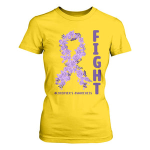 Fight Alzheimers Awareness Support T Shirt For Women Purple Ribbon Floral Butterfly