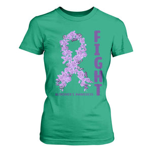 Fight Alzheimers Awareness Support T Shirt For Women Purple Ribbon Floral Butterfly