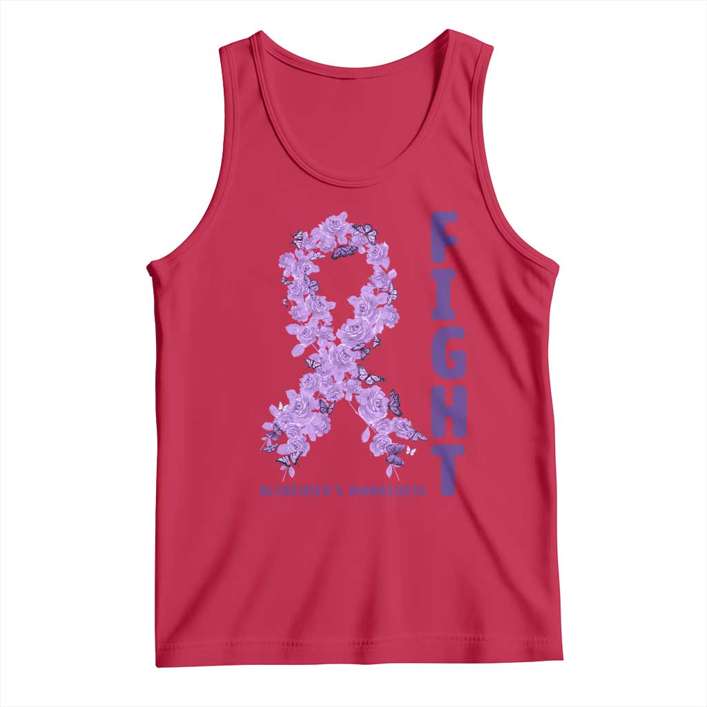 Fight Alzheimers Awareness Support Tank Top Purple Ribbon Floral Butterfly