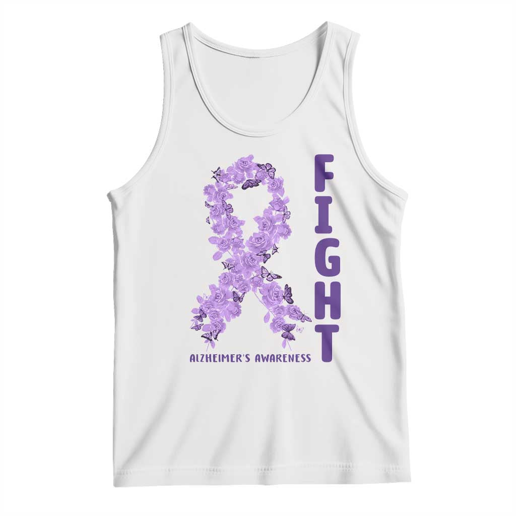 Fight Alzheimers Awareness Support Tank Top Purple Ribbon Floral Butterfly TS12 White Print Your Wear