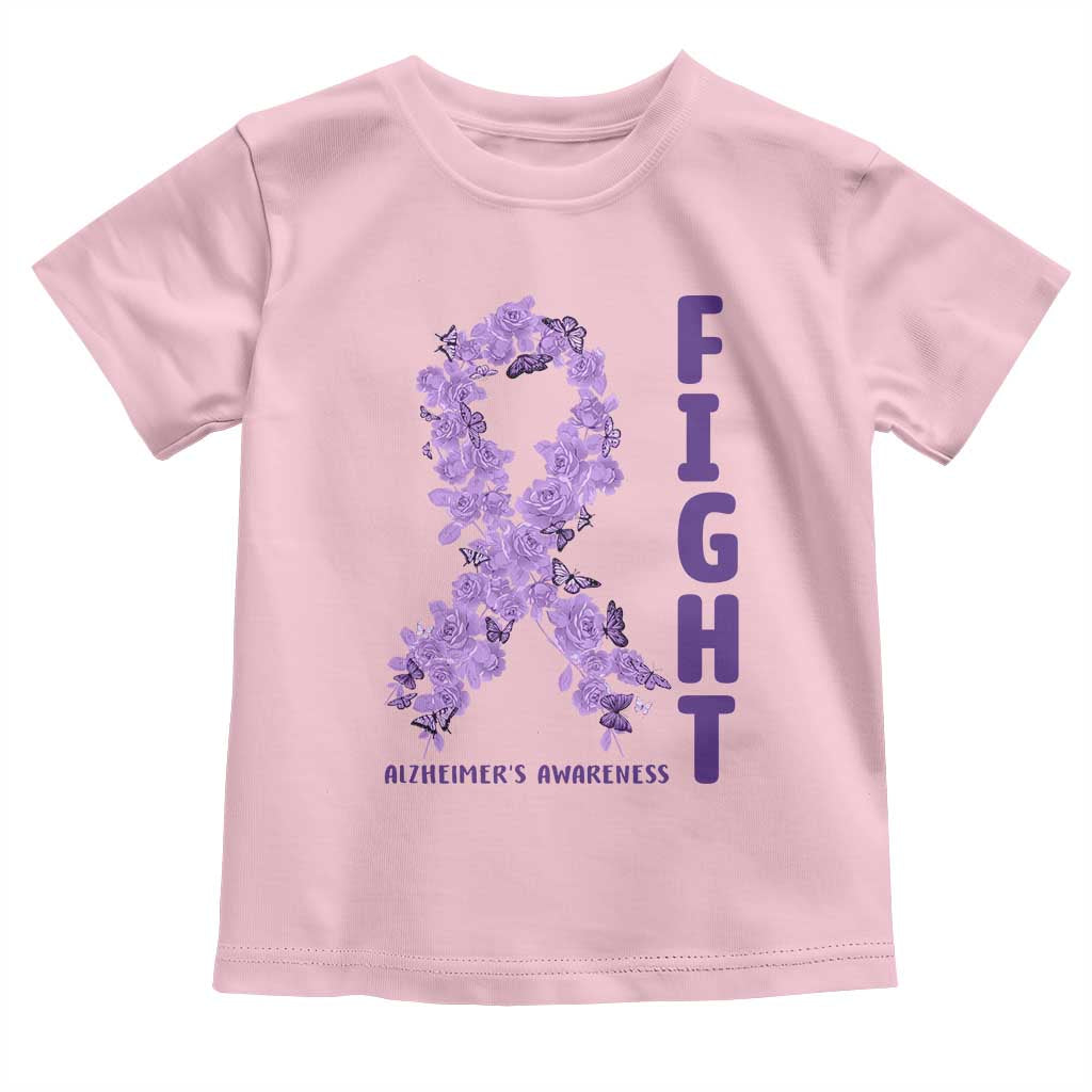 Fight Alzheimers Awareness Support Toddler T Shirt Purple Ribbon Floral Butterfly