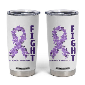 Fight Alzheimers Awareness Support Tumbler Cup Purple Ribbon Floral Butterfly