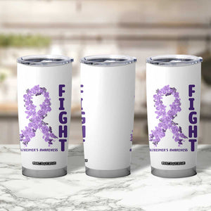Fight Alzheimers Awareness Support Tumbler Cup Purple Ribbon Floral Butterfly