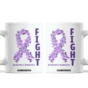 Fight Alzheimers Awareness Support Coffee Mug Purple Ribbon Floral Butterfly