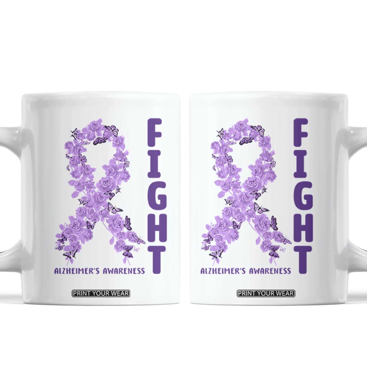 Fight Alzheimers Awareness Support Coffee Mug Purple Ribbon Floral Butterfly TS12 White Print Your Wear