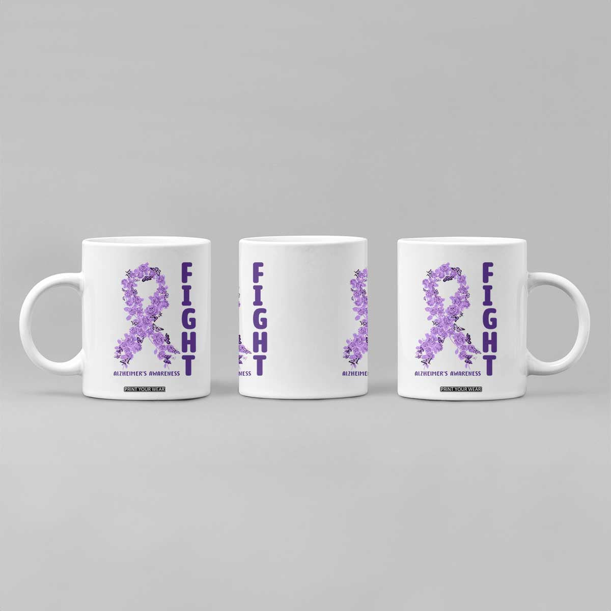 Fight Alzheimers Awareness Support Coffee Mug Purple Ribbon Floral Butterfly