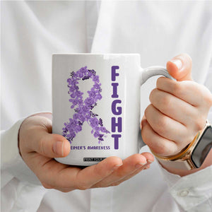 Fight Alzheimers Awareness Support Coffee Mug Purple Ribbon Floral Butterfly