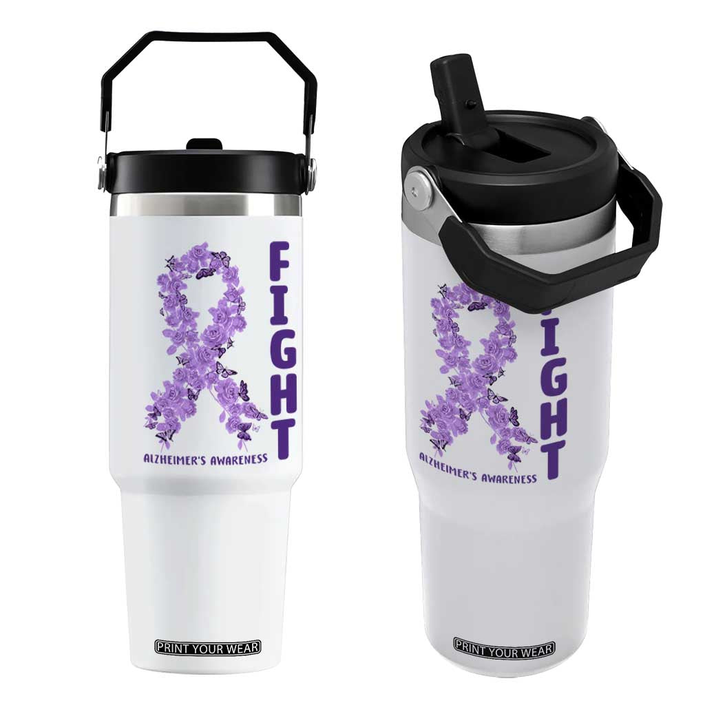 Fight Alzheimers Awareness Support Flip Straw Tumbler Purple Ribbon Floral Butterfly TS12 One Size: 30 oz White Print Your Wear