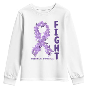 Fight Alzheimers Awareness Support Youth Sweatshirt Purple Ribbon Floral Butterfly