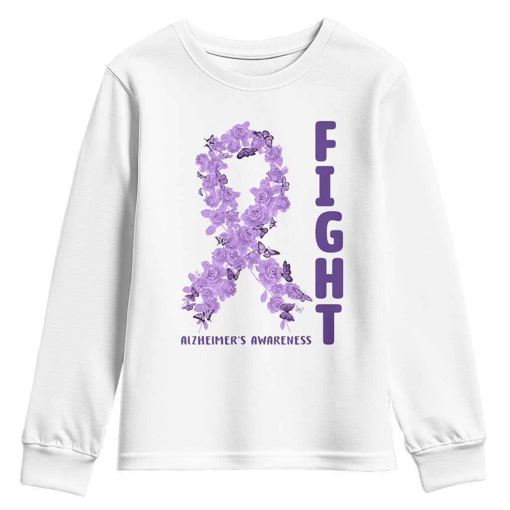 Fight Alzheimers Awareness Support Youth Sweatshirt Purple Ribbon Floral Butterfly TS12 White Print Your Wear